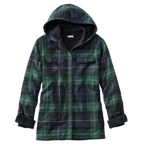 LL Bean Plaid Sherpa Fleece Lined Flannel Shirt Jacket Shacket SMALL PETITE